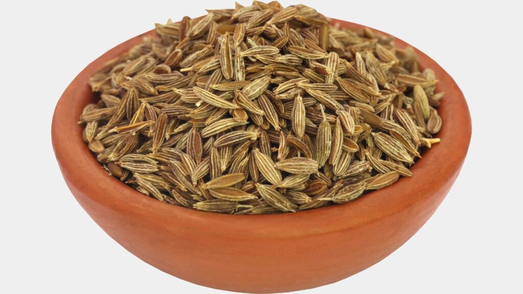 A bowl of cumin seeds.