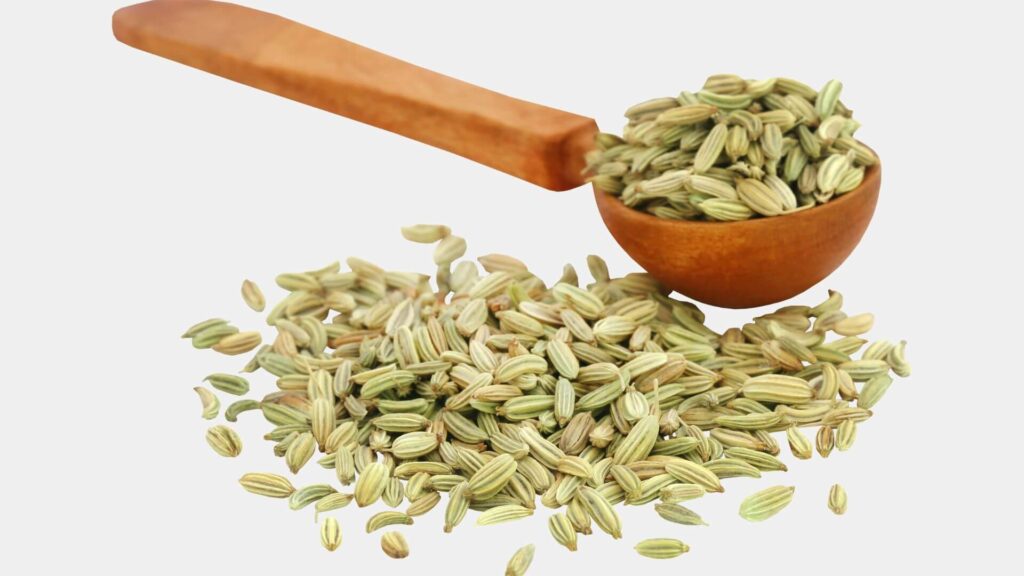 A spoon of fennel seeds.